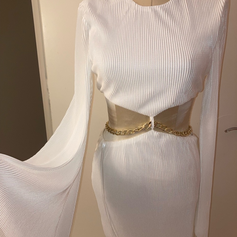 White Dress cut outs with gold chain